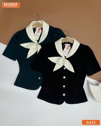 Áo thiết kế BEMINE cổ nơ cách điệu tay ngắn A432