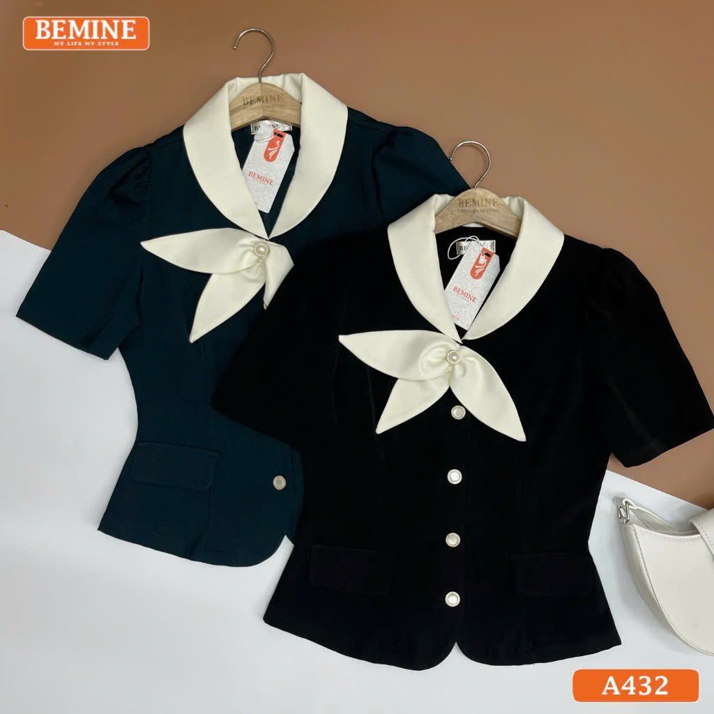 Áo thiết kế BEMINE cổ nơ cách điệu tay ngắn A432