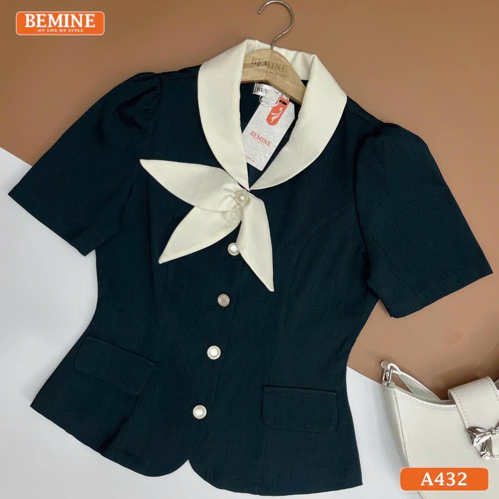 Áo thiết kế BEMINE cổ nơ cách điệu tay ngắn A432