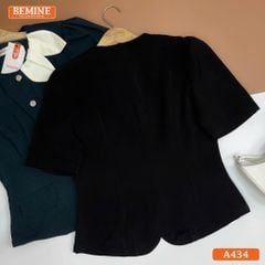 Áo thiết kế BEMINE cổ tròn phối lá cách điệu tay ngắn A434
