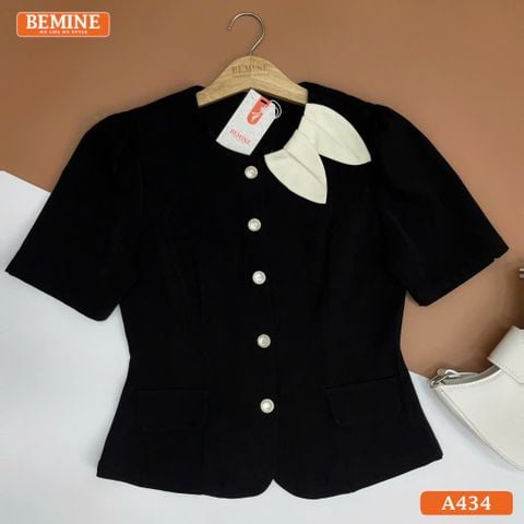Áo thiết kế BEMINE cổ tròn phối lá cách điệu tay ngắn A434
