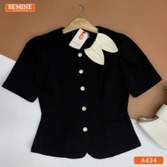 Áo thiết kế BEMINE cổ tròn phối lá cách điệu tay ngắn A434