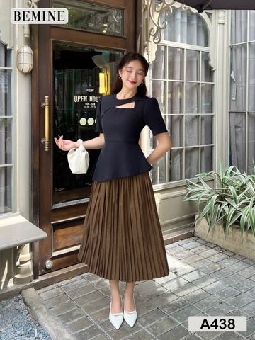 Áo kiểu peplum đắp chéo cut out A438