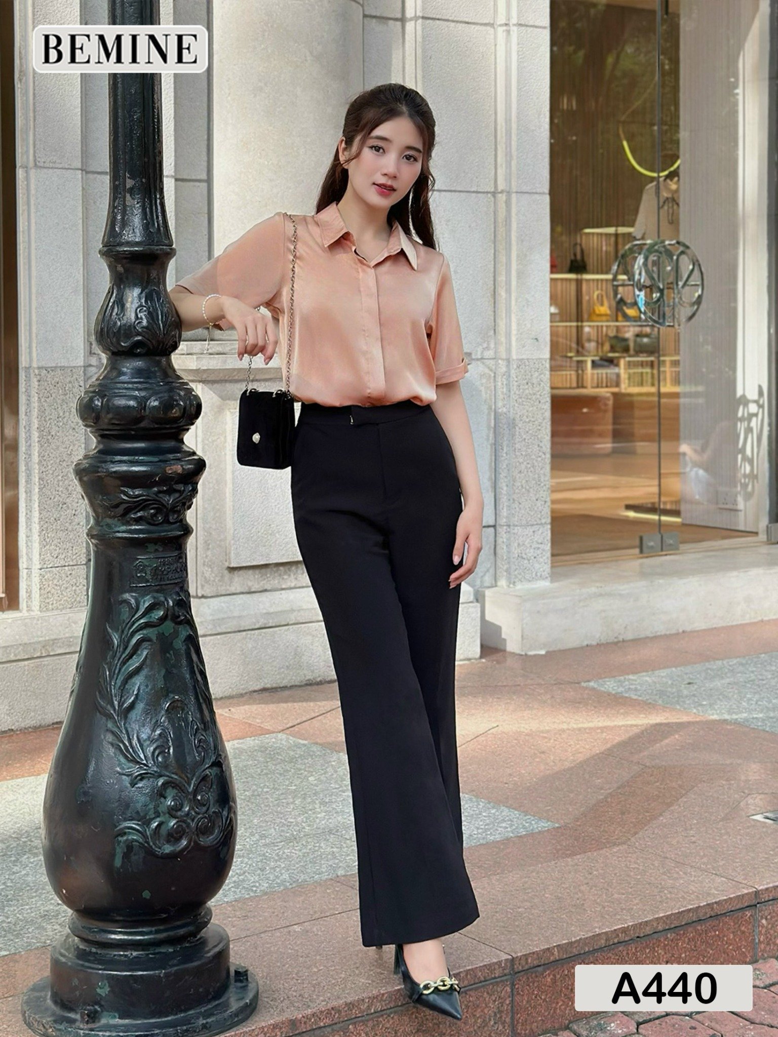 Áo sơ mi nữ tay ngắn dấu cúc A440