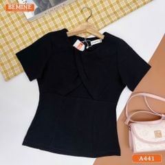 Áo thiết kế BEMINE cổ tròn xếp ly kiểu dáng peplum-A441