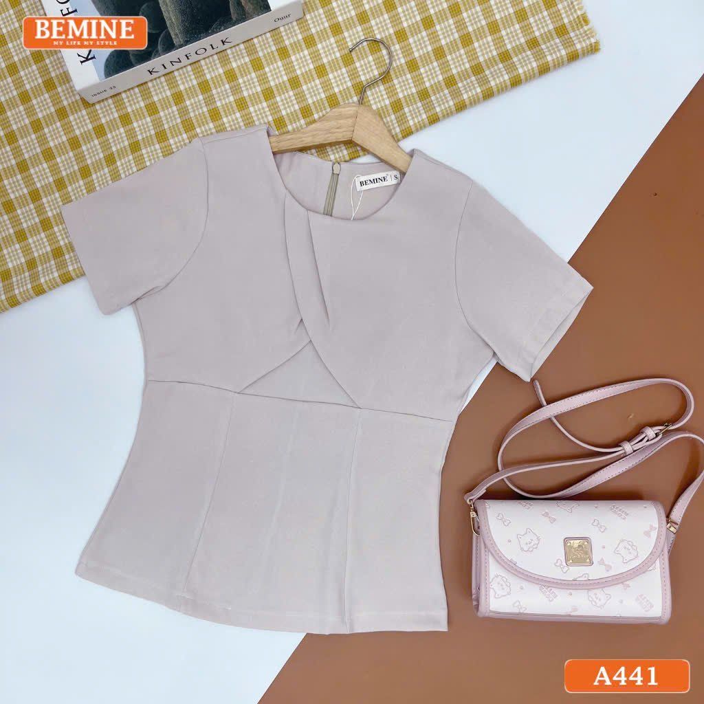 Áo thiết kế BEMINE cổ tròn xếp ly kiểu dáng peplum-A441