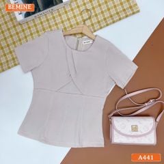 Áo thiết kế BEMINE cổ tròn xếp ly kiểu dáng peplum-A441