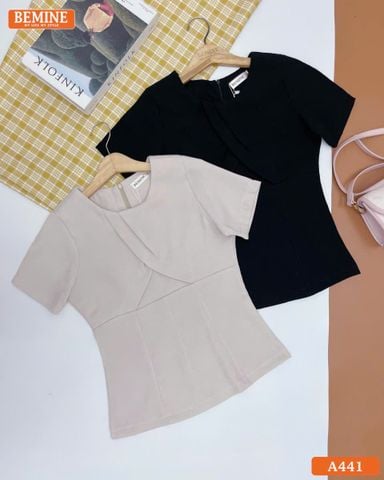 Áo thiết kế BEMINE cổ tròn xếp ly kiểu dáng peplum-A441