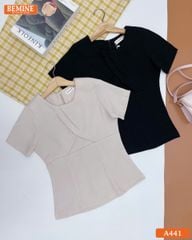 Áo thiết kế BEMINE cổ tròn xếp ly kiểu dáng peplum-A441