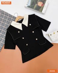 Áo kiểu BEMINE cổ V đính cúc dáng peplum-A444