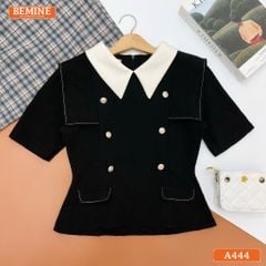 Áo kiểu BEMINE cổ V đính cúc dáng peplum-A444