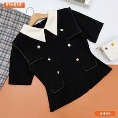 Áo kiểu BEMINE cổ V đính cúc dáng peplum-A444