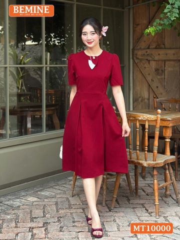 Đầm thiết kế BEMINE cổ tròn nơ lá cách điệu dáng chữ A phù hợp đi làm, đi chơi-MT10000