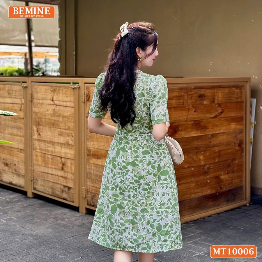 Đầm thiết kế BEMINE cổ V kiểu nơ dáng chữ A phù hợp đi làm, đi chơi-MT10006