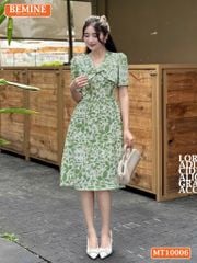 Đầm thiết kế BEMINE cổ V kiểu nơ dáng chữ A phù hợp đi làm, đi chơi-MT10006