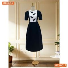 Đầm thiết kế BEMINE cổ tròn họa tiết lá dáng chữ A phù hợp đi làm, đi chơi-MT10017