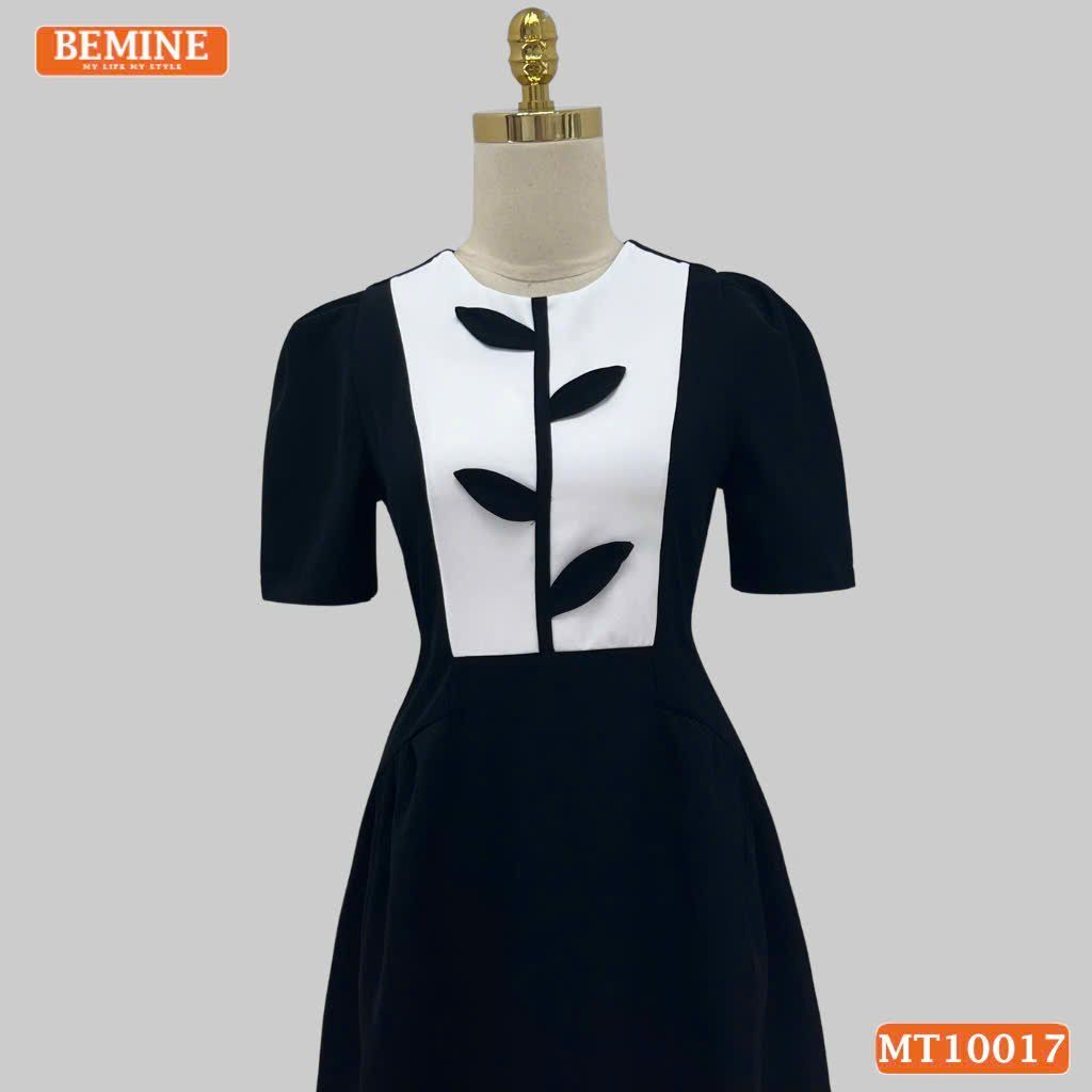Đầm thiết kế BEMINE cổ tròn họa tiết lá dáng chữ A phù hợp đi làm, đi chơi-MT10017