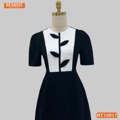 Đầm thiết kế BEMINE cổ tròn họa tiết lá dáng chữ A phù hợp đi làm, đi chơi-MT10017