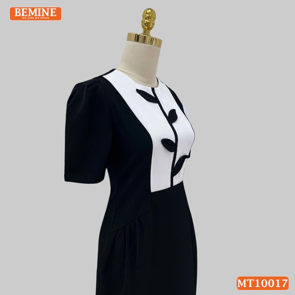 Đầm thiết kế BEMINE cổ tròn họa tiết lá dáng chữ A phù hợp đi làm, đi chơi-MT10017
