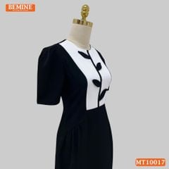 Đầm thiết kế BEMINE cổ tròn họa tiết lá dáng chữ A phù hợp đi làm, đi chơi-MT10017