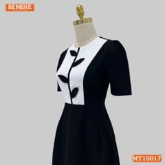 Đầm thiết kế BEMINE cổ tròn họa tiết lá dáng chữ A phù hợp đi làm, đi chơi-MT10017