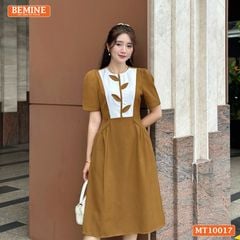 Đầm thiết kế BEMINE cổ tròn họa tiết lá dáng chữ A phù hợp đi làm, đi chơi-MT10017