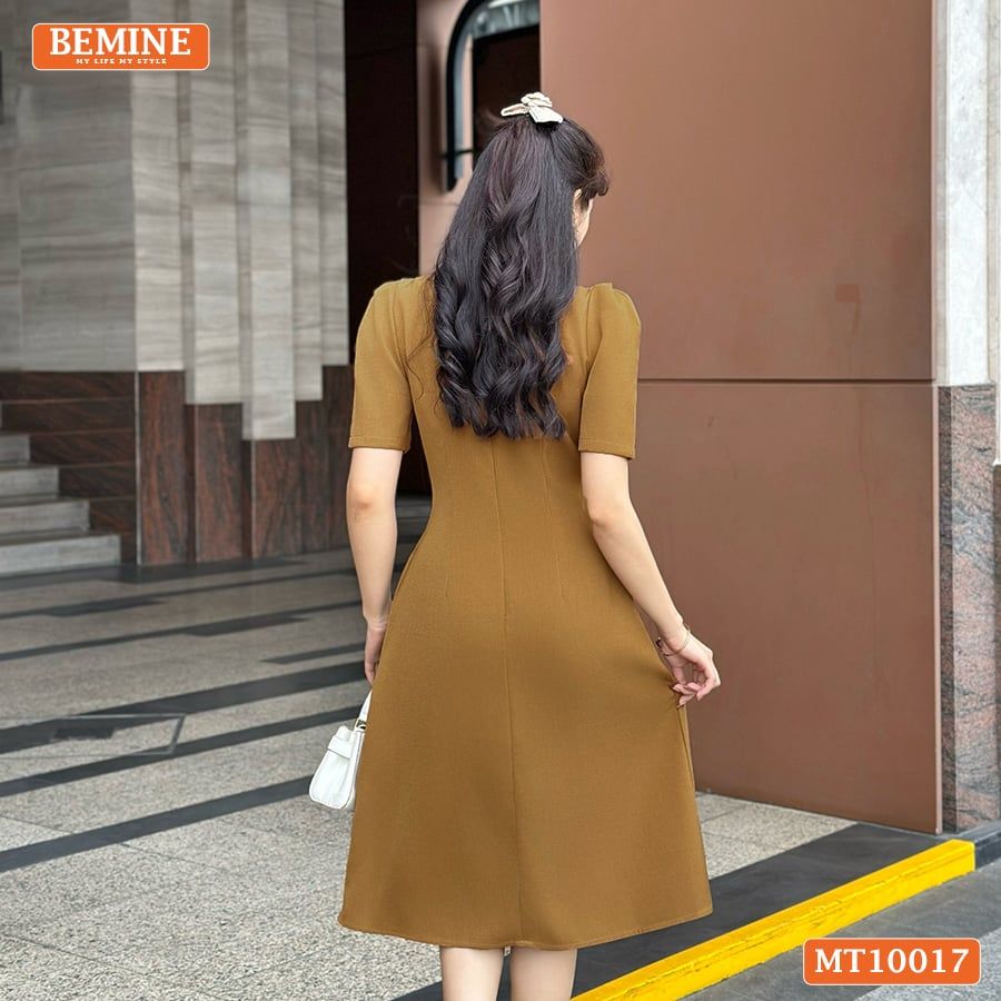 Đầm thiết kế BEMINE cổ tròn họa tiết lá dáng chữ A phù hợp đi làm, đi chơi-MT10017