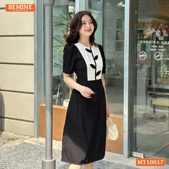 Đầm thiết kế BEMINE cổ tròn họa tiết lá dáng chữ A phù hợp đi làm, đi chơi-MT10017