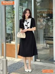 Đầm thiết kế BEMINE cổ tròn họa tiết lá dáng chữ A phù hợp đi làm, đi chơi-MT10017