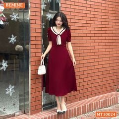 Đầm thiết kế BEMINE cổ cavat viền ren dáng chữ A phù hợp đi làm, đi chơi-MT10024