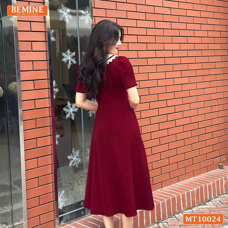 Đầm thiết kế BEMINE cổ cavat viền ren dáng chữ A phù hợp đi làm, đi chơi-MT10024
