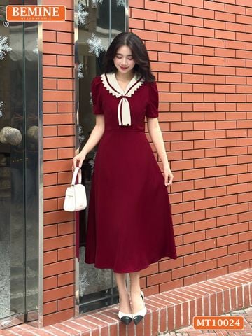 Đầm thiết kế BEMINE cổ cavat viền ren dáng chữ A phù hợp đi làm, đi chơi-MT10024