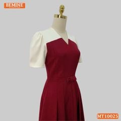 Đầm thiết kế BEMINE cổ V phối dáng chữ A tay ngắn phù hợp đi làm, đi tiệc-MT10025