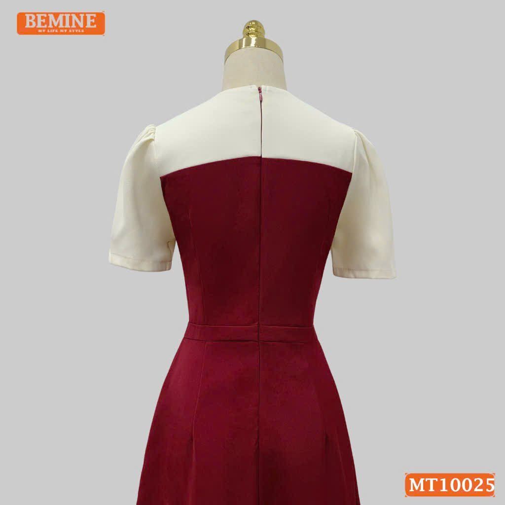 Đầm thiết kế BEMINE cổ V phối dáng chữ A tay ngắn phù hợp đi làm, đi tiệc-MT10025