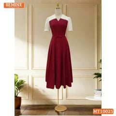 Đầm thiết kế BEMINE cổ V phối dáng chữ A tay ngắn phù hợp đi làm, đi tiệc-MT10025