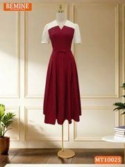 Đầm thiết kế BEMINE cổ V phối dáng chữ A tay ngắn phù hợp đi làm, đi tiệc-MT10025
