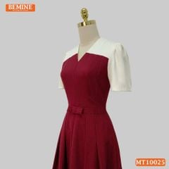 Đầm thiết kế BEMINE cổ V phối dáng chữ A tay ngắn phù hợp đi làm, đi tiệc-MT10025