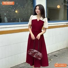 Đầm thiết kế BEMINE cổ V phối dáng chữ A tay ngắn phù hợp đi làm, đi tiệc-MT10025