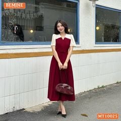 Đầm thiết kế BEMINE cổ V phối dáng chữ A tay ngắn phù hợp đi làm, đi tiệc-MT10025