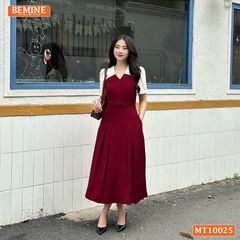 Đầm thiết kế BEMINE cổ V phối dáng chữ A tay ngắn phù hợp đi làm, đi tiệc-MT10025