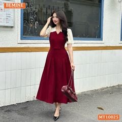 Đầm thiết kế BEMINE cổ V phối dáng chữ A tay ngắn phù hợp đi làm, đi tiệc-MT10025