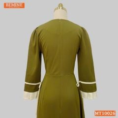 Đầm thiết kế BEMINE cổ vuông dáng chữ A tay lửng phối viền dây nơ phù hợp đi làm, đi dạo phố-MT10026