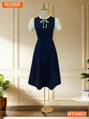 Đầm thiết kế BEMINE cổ tròn viền xếp ly dáng chữ A tay búp sen phù hợp đi làm, đi dạo phố-MT10027