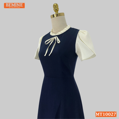 Đầm thiết kế BEMINE cổ tròn viền xếp ly dáng chữ A tay búp sen phù hợp đi làm, đi dạo phố-MT10027