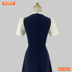 Đầm thiết kế BEMINE cổ tròn viền xếp ly dáng chữ A tay búp sen phù hợp đi làm, đi dạo phố-MT10027