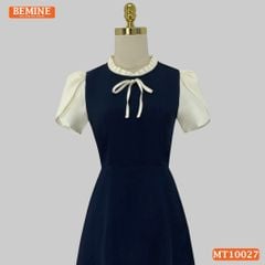 Đầm thiết kế BEMINE cổ tròn viền xếp ly dáng chữ A tay búp sen phù hợp đi làm, đi dạo phố-MT10027