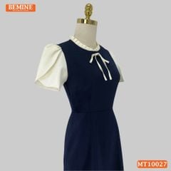 Đầm thiết kế BEMINE cổ tròn viền xếp ly dáng chữ A tay búp sen phù hợp đi làm, đi dạo phố-MT10027