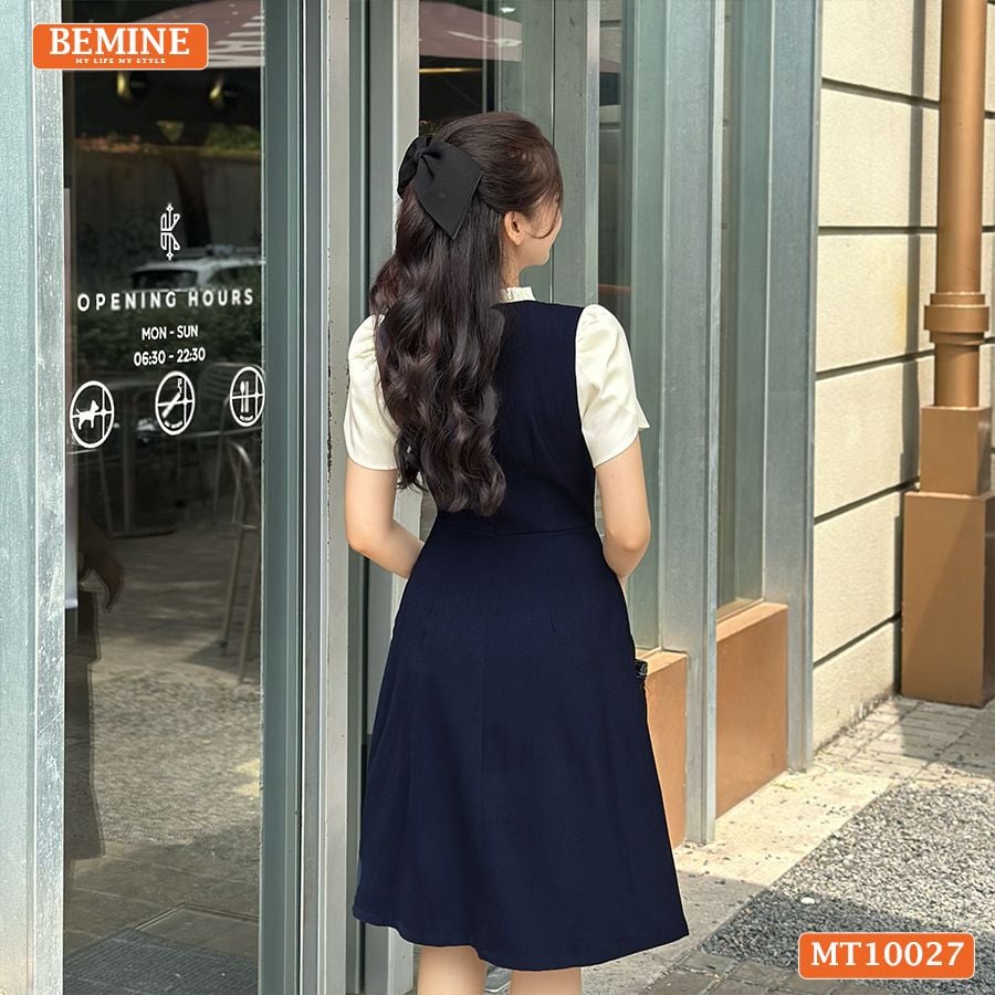 Đầm thiết kế BEMINE cổ tròn viền xếp ly dáng chữ A tay búp sen phù hợp đi làm, đi dạo phố-MT10027