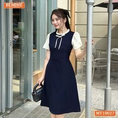 Đầm thiết kế BEMINE cổ tròn viền xếp ly dáng chữ A tay búp sen phù hợp đi làm, đi dạo phố-MT10027