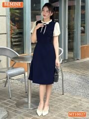 Đầm thiết kế BEMINE cổ tròn viền xếp ly dáng chữ A tay búp sen phù hợp đi làm, đi dạo phố-MT10027